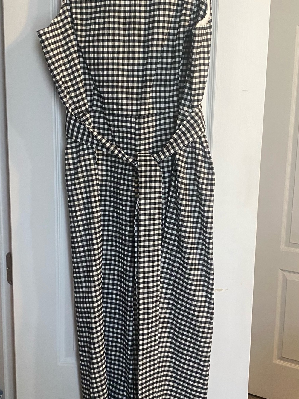 Preston & York Black and White Gingham Jumpsuit with Self-Tie